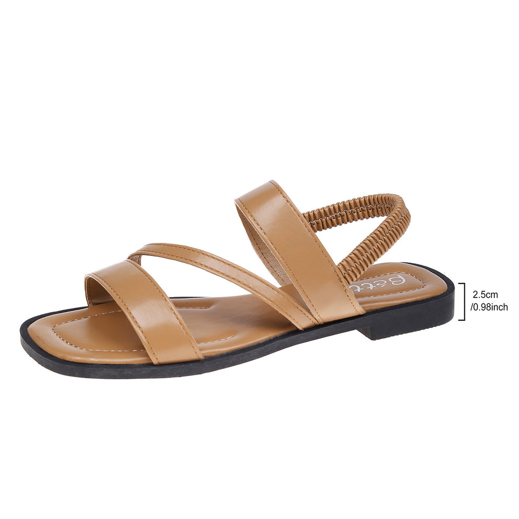 Wide Band Slingback Flat Sandals - Khaki