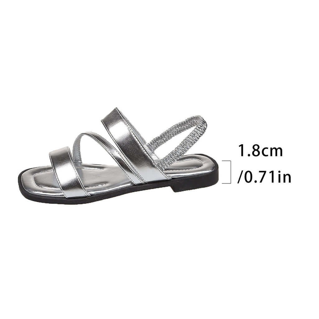 Wide Band Slingback Flat Sandals - silvery