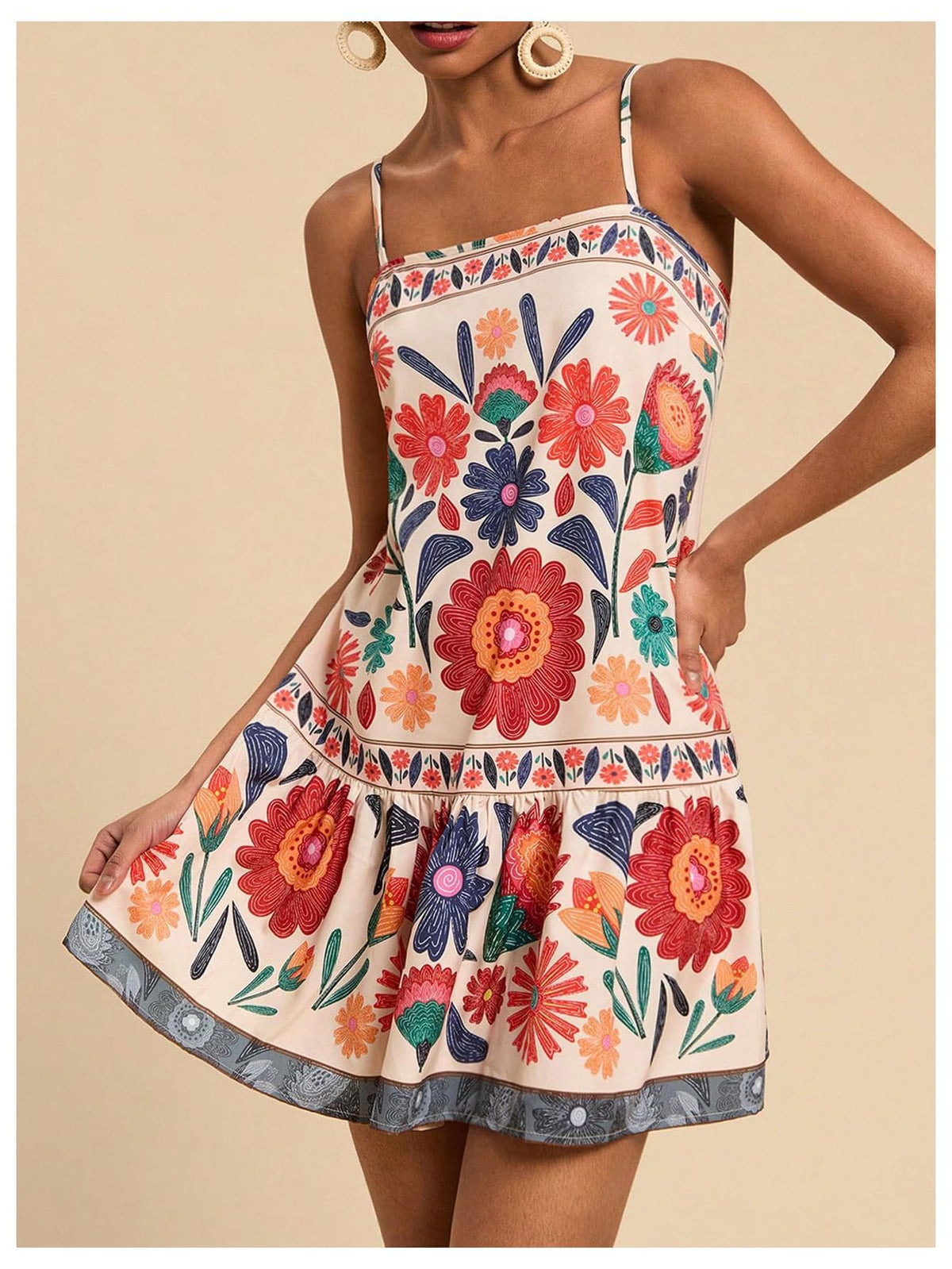 Floral Print Tiered Hem Mini Sundress - Apricot