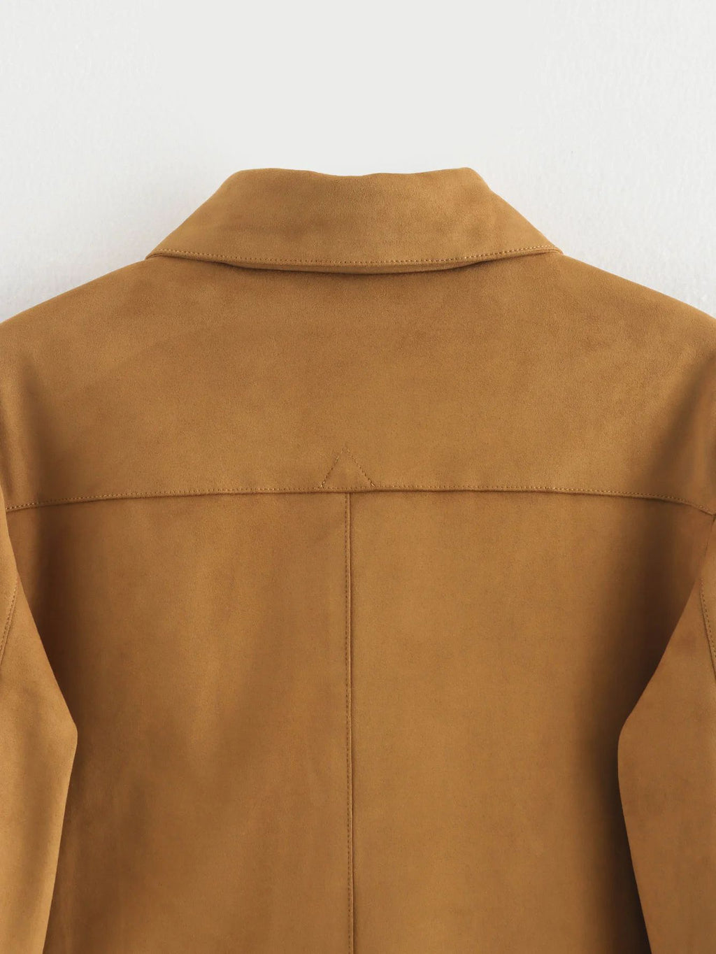Faux Suede Collared Cropped Jacket - Khaki - 9