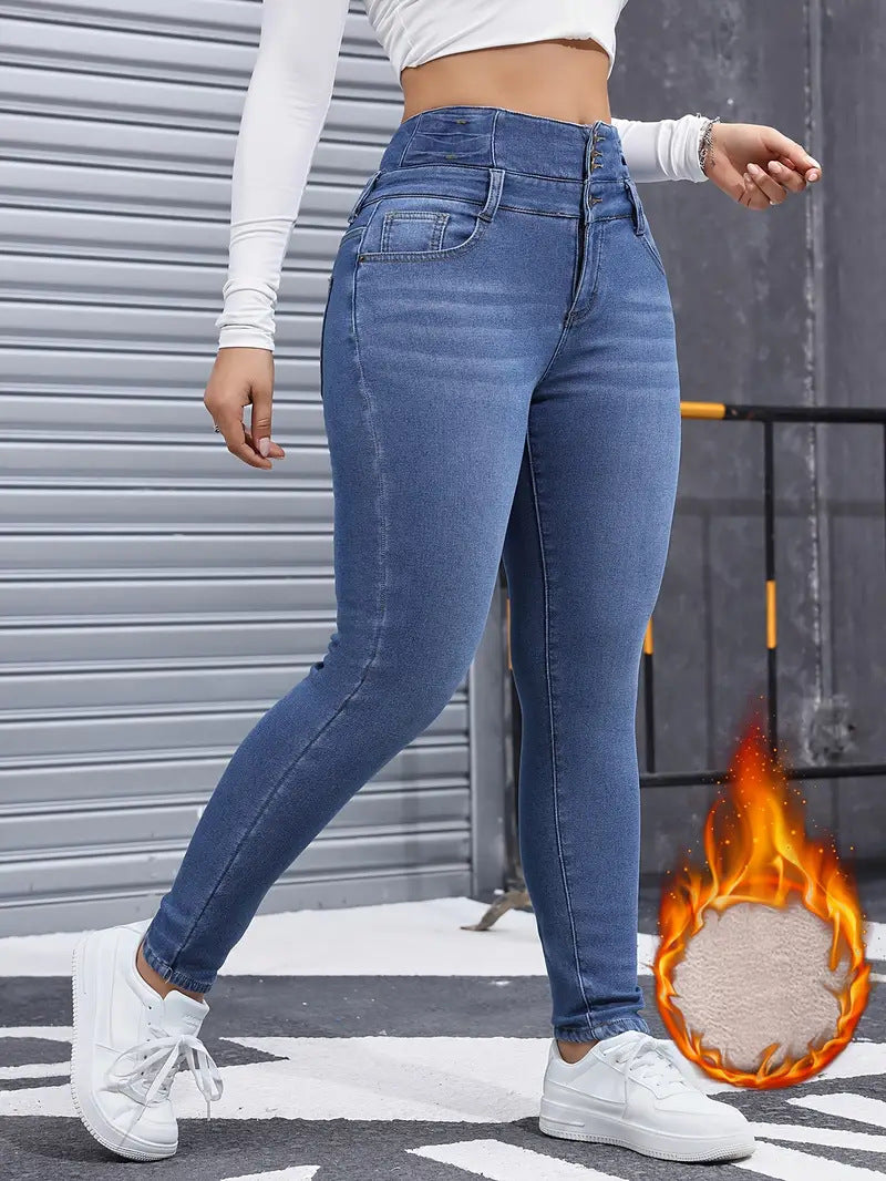 Fleece Lined High Waist Skinny Jeans - view 1