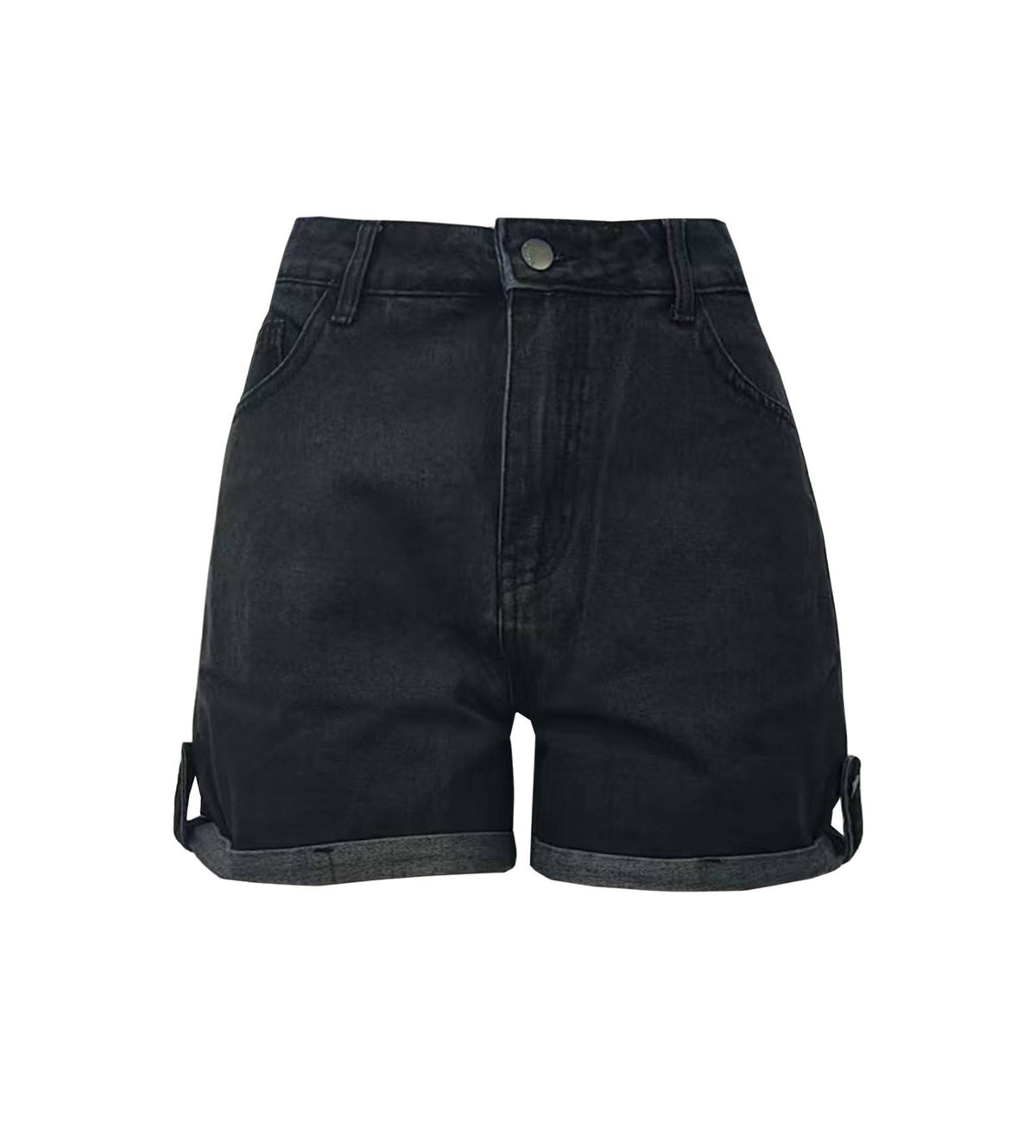 High Waist Denim Shorts With Rolled Hem