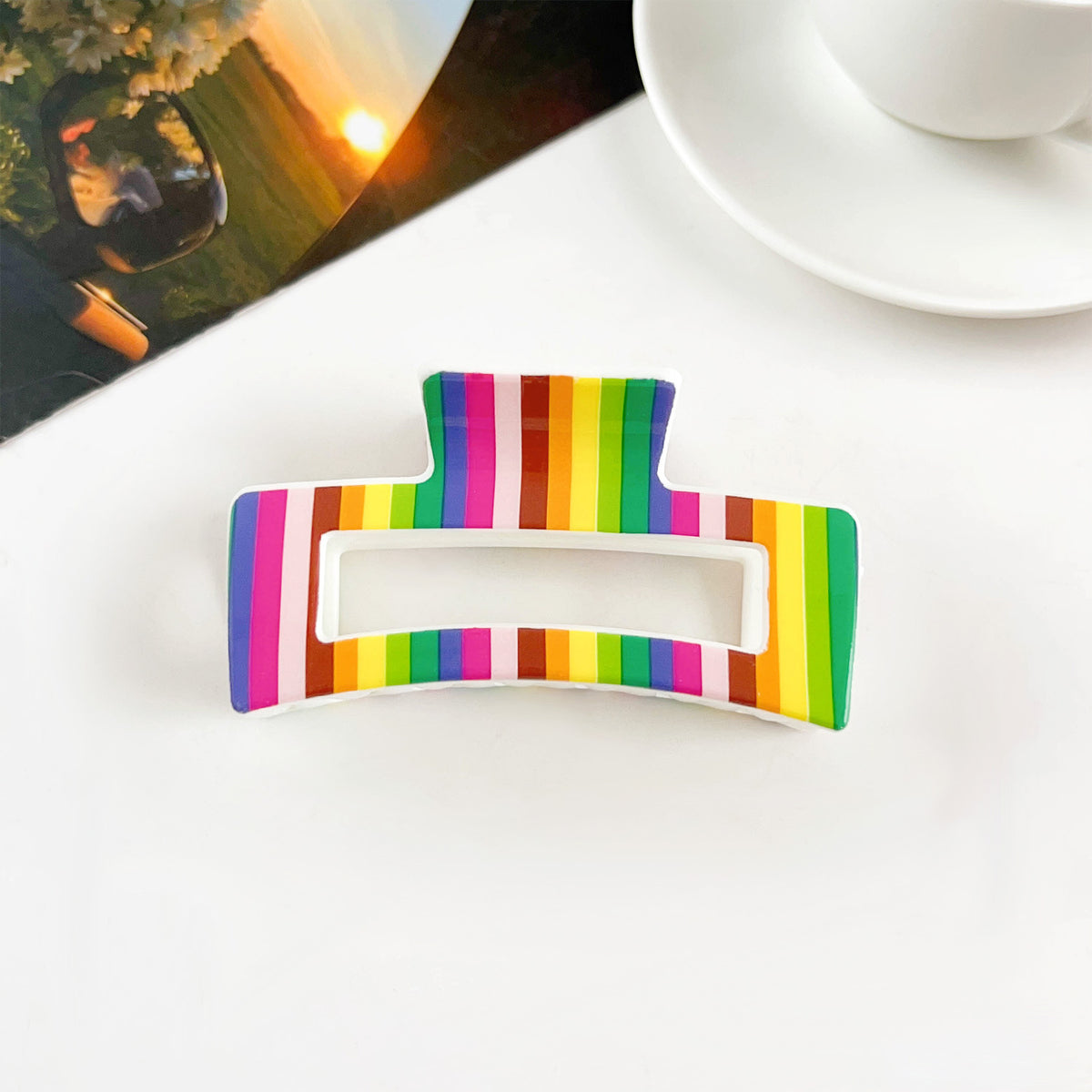 Assorted Print Rectangular Claw Hair Clip - NO15