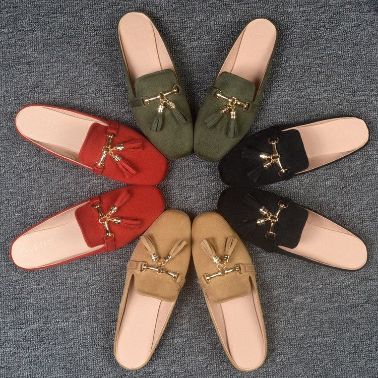 Tassel Bit Faux Suede Loafer Mules