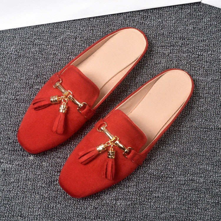 Tassel Bit Faux Suede Loafer Mules