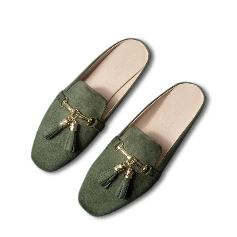 Tassel Bit Faux Suede Loafer Mules
