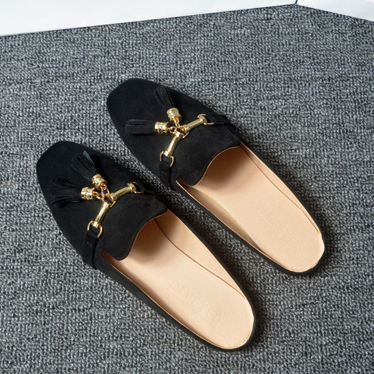 Tassel Bit Faux Suede Loafer Mules
