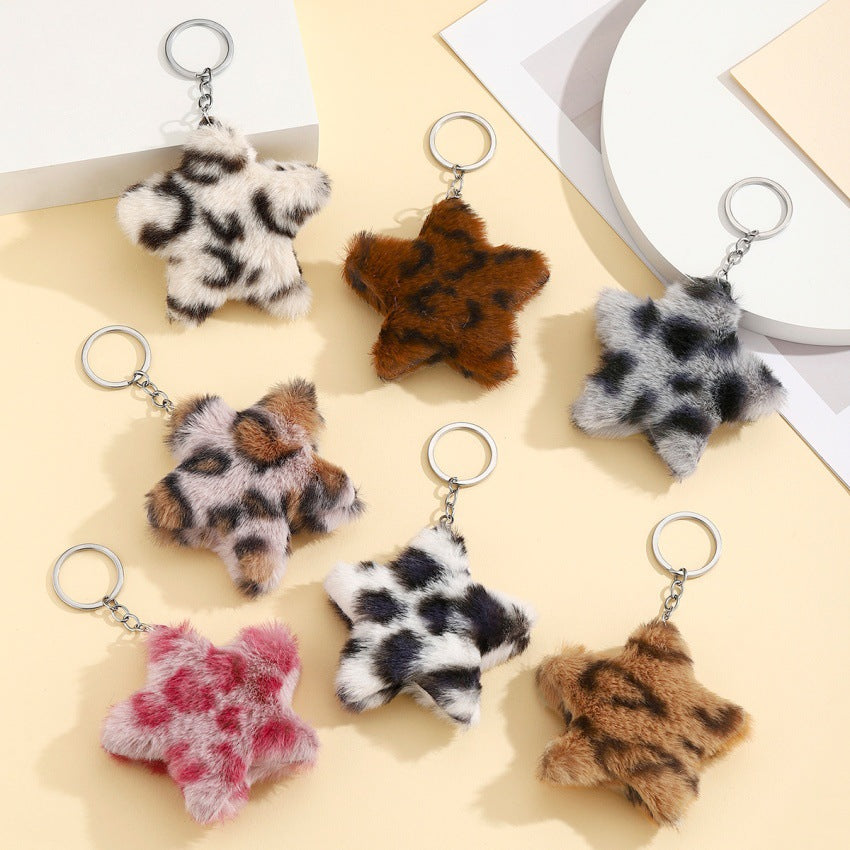 Leopard Plush Star Bag Charm Key Ring - view 1