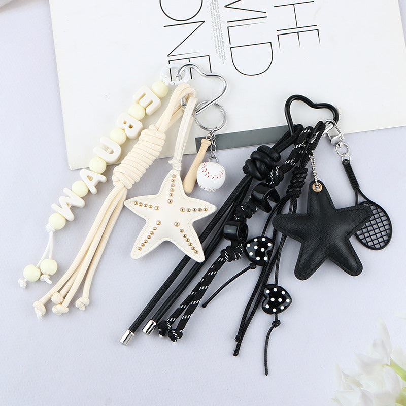 Starfish Beaded Tassel Keychain Charm