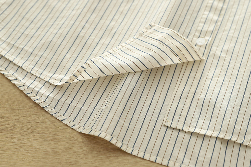 Fine Stripe Double Gauze Button Up Shirt - Beige - 10