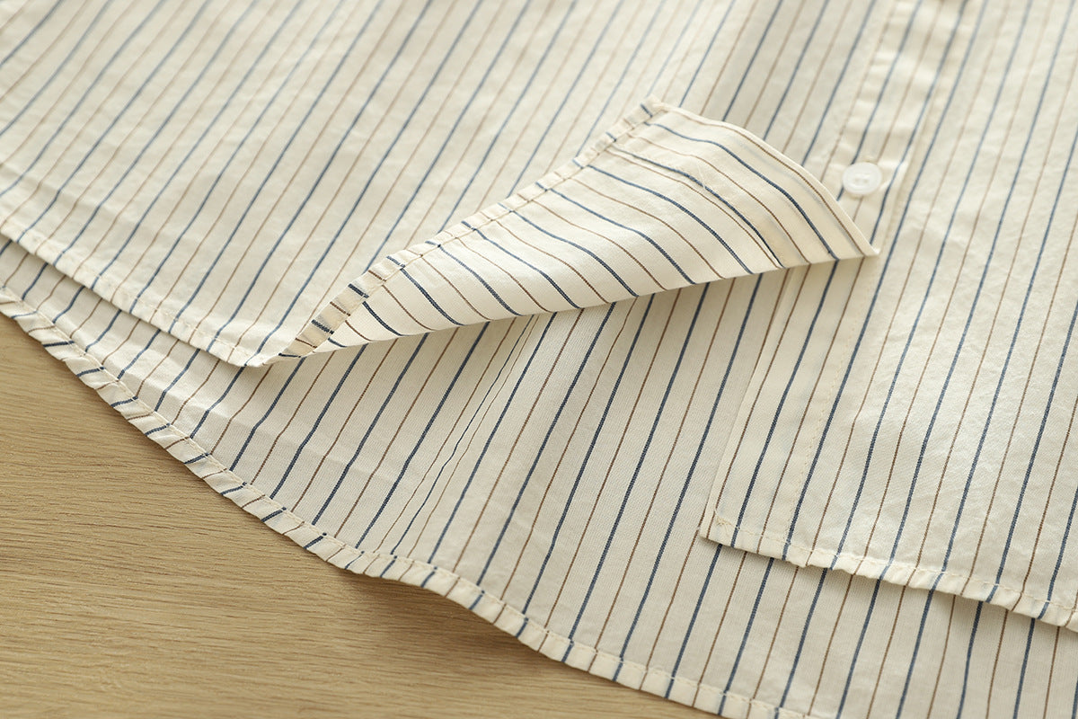 Fine Stripe Double Gauze Button Up Shirt - Beige - 10