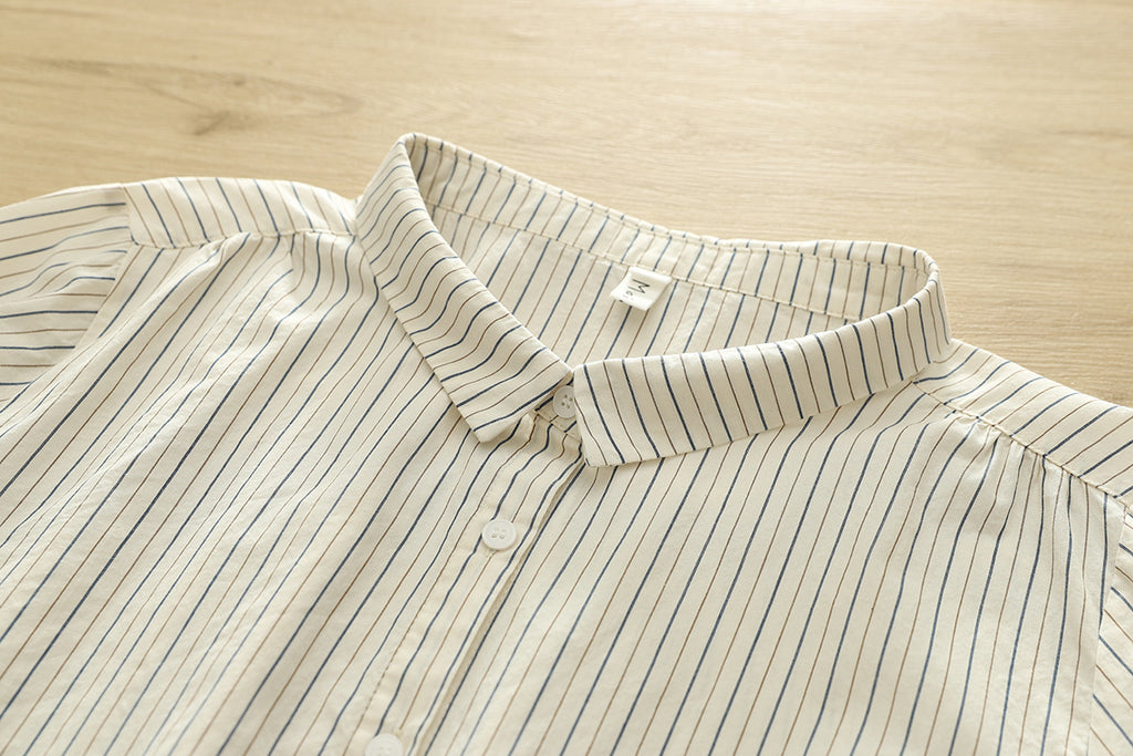Fine Stripe Double Gauze Button Up Shirt - Beige - 4