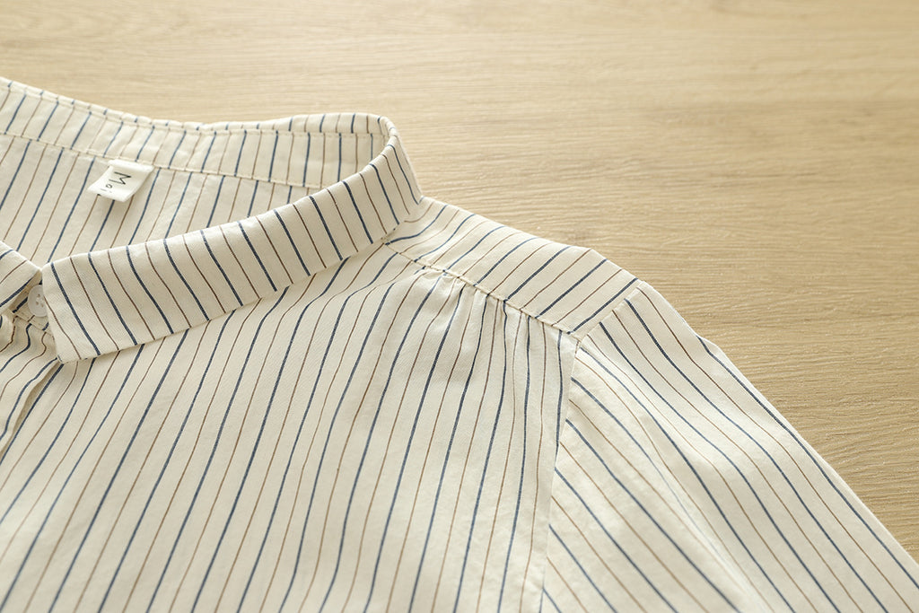Fine Stripe Double Gauze Button Up Shirt - Beige - 5