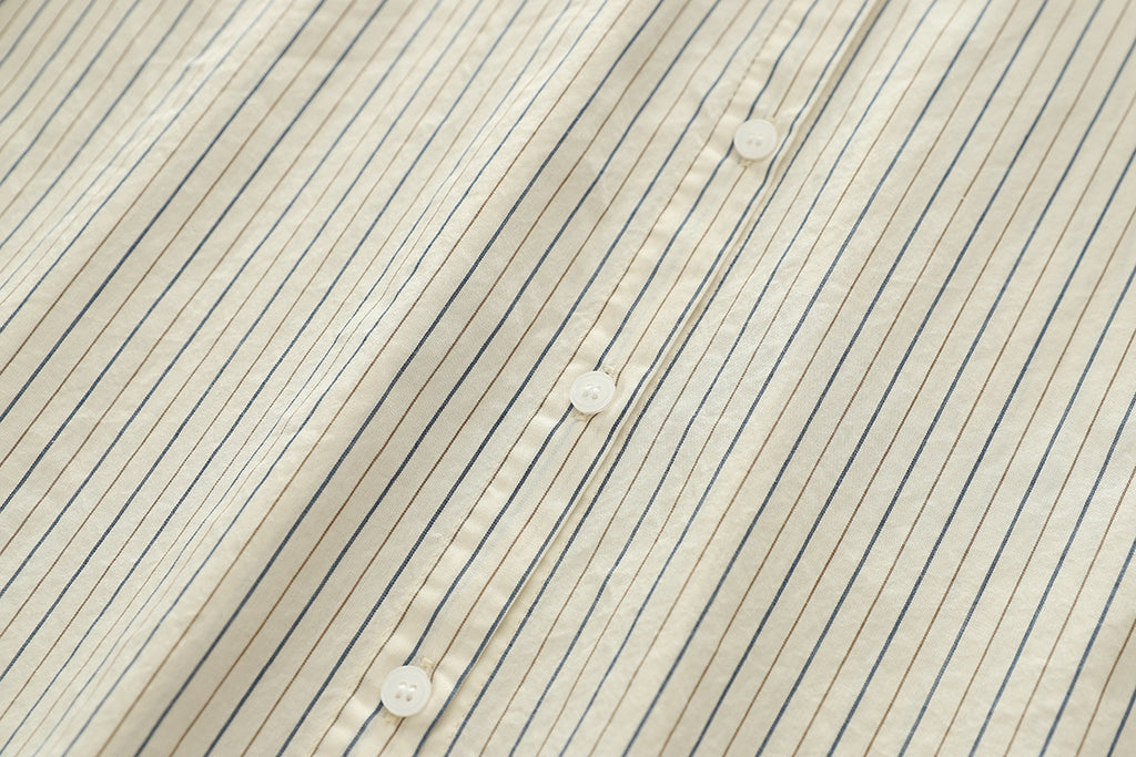 Fine Stripe Double Gauze Button Up Shirt - Beige - 6