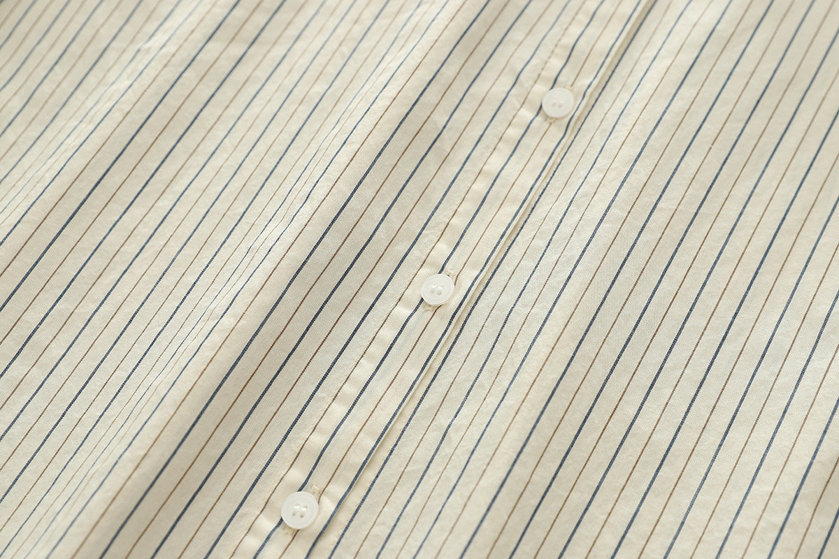 Fine Stripe Double Gauze Button Up Shirt - Beige - 6