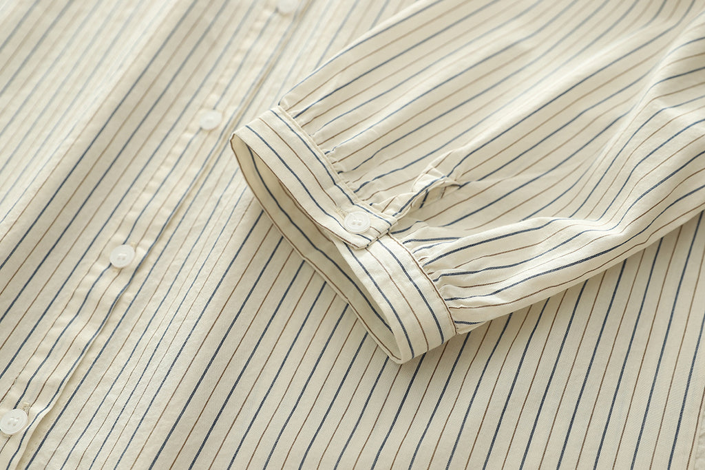 Fine Stripe Double Gauze Button Up Shirt - Beige - 7