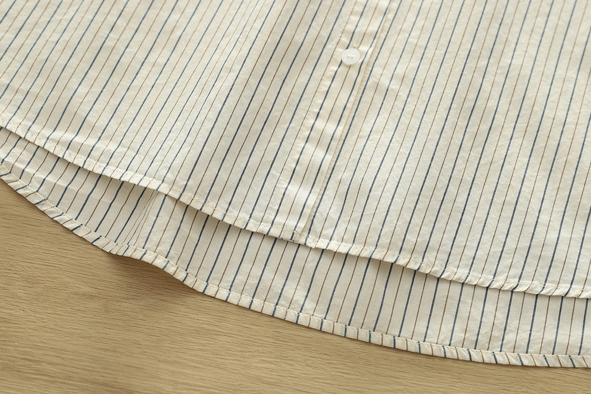 Fine Stripe Double Gauze Button Up Shirt - Beige - 8