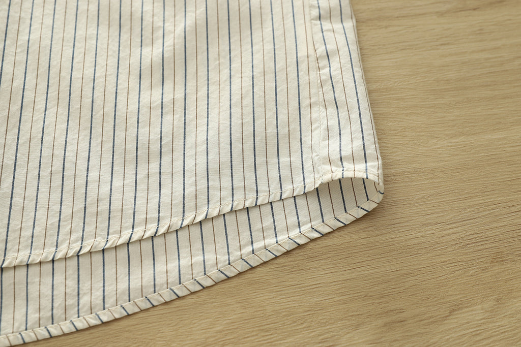 Fine Stripe Double Gauze Button Up Shirt - Beige - 9