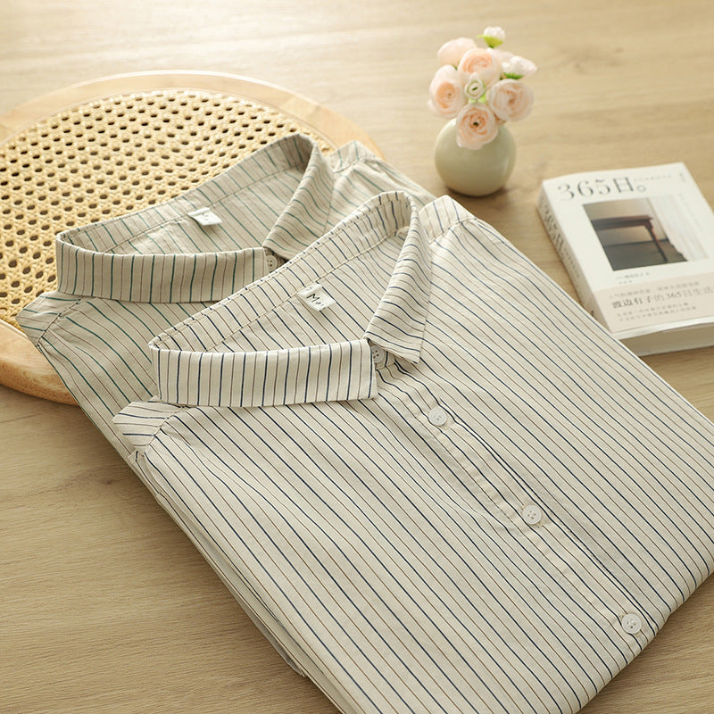Fine Stripe Double Gauze Button Up Shirt - Tan - 1