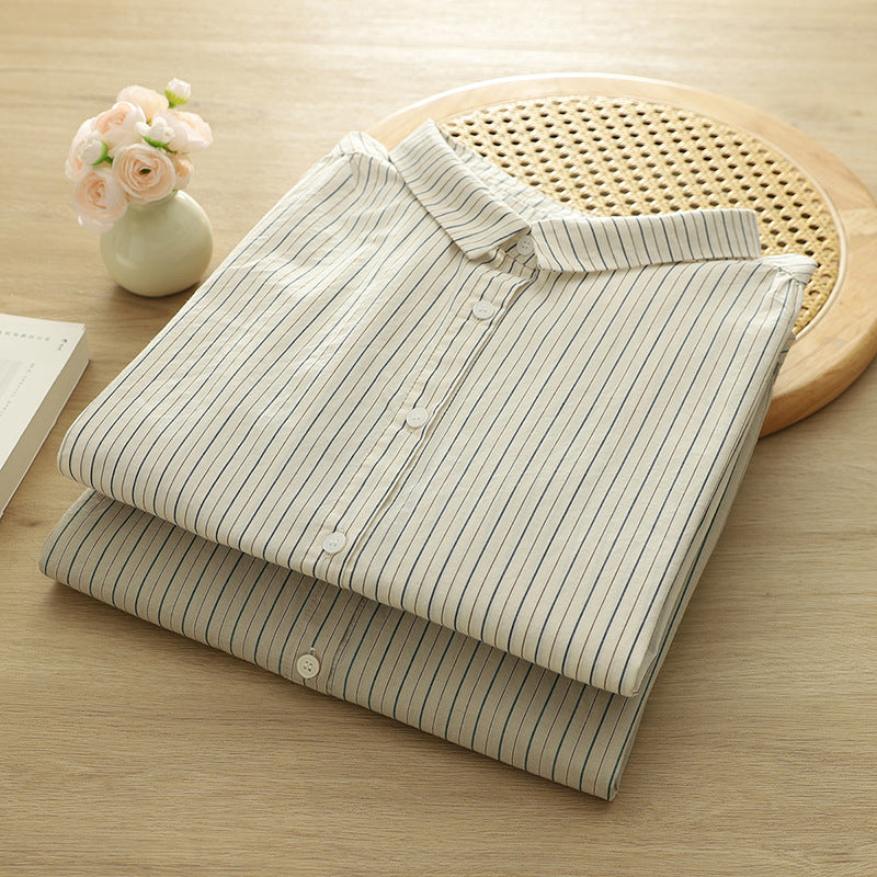 Fine Stripe Double Gauze Button Up Shirt - Tan - 3