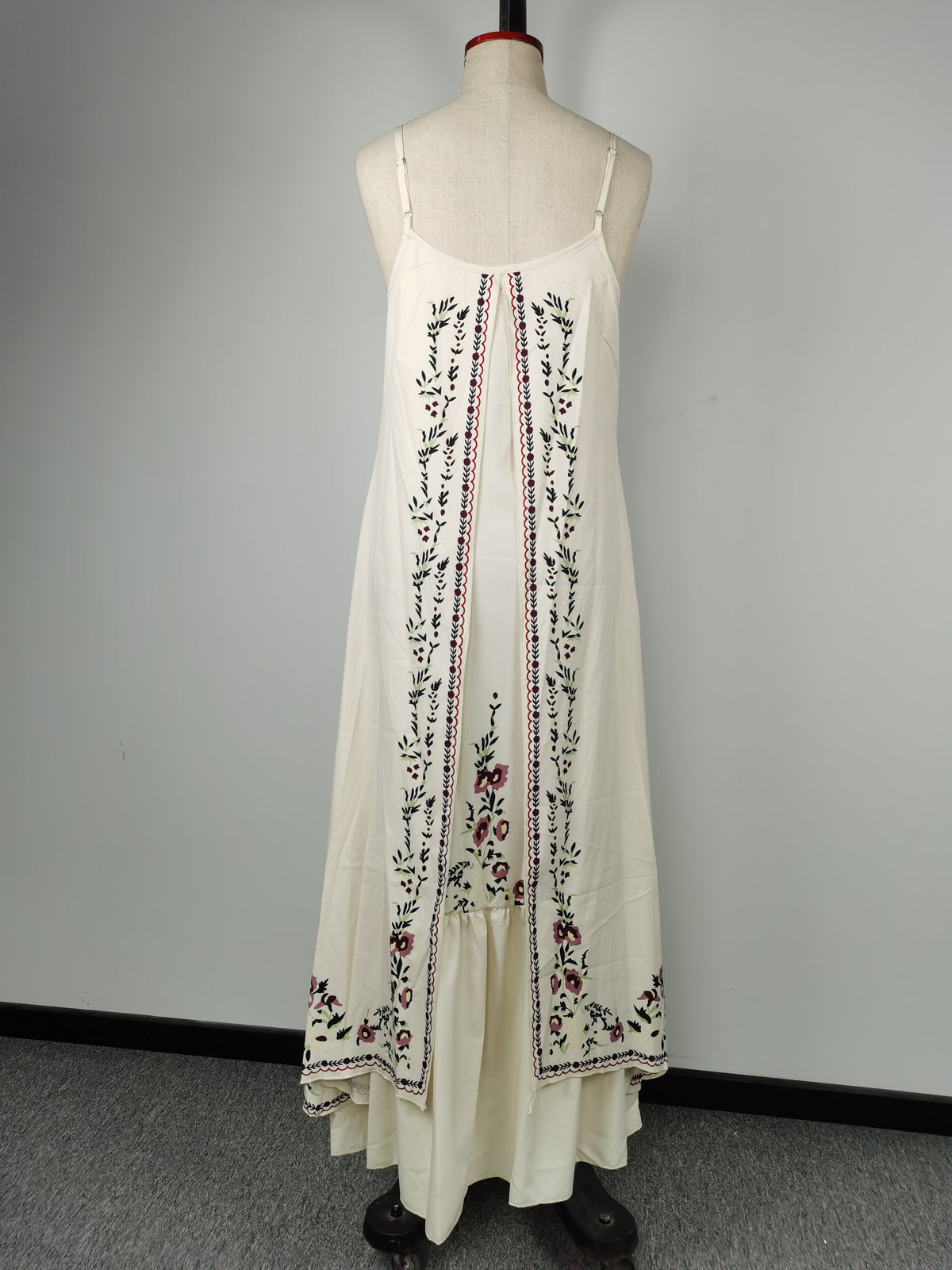 Embroidered Strappy Tiered Maxi Sundress - Beige - 6