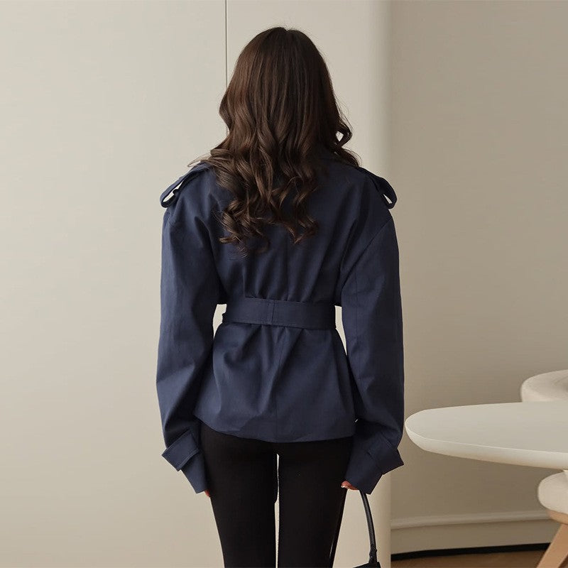 Oversized Wide Lapel Belted Short Trench Coat