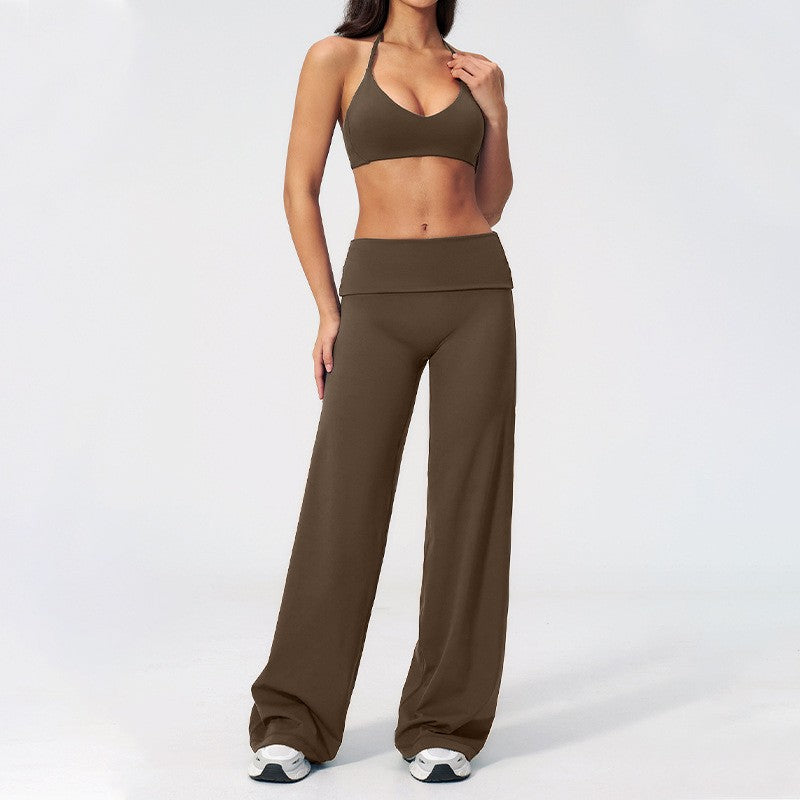 Fold Over High Waist Wide Leg Yoga Pants
