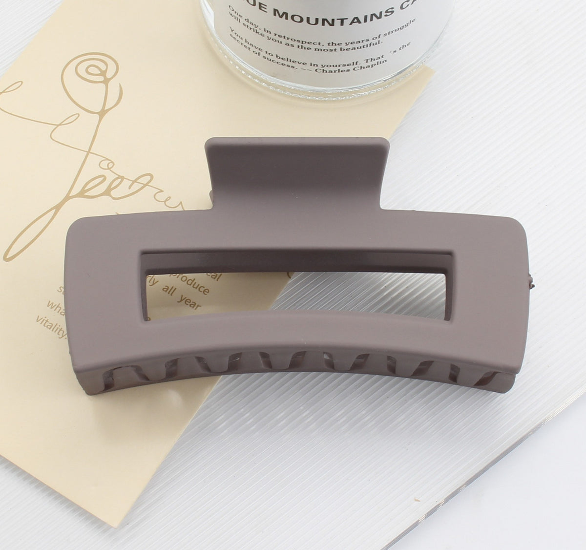 Large Matte Rectangle Hair Claw Clip - Coffee
