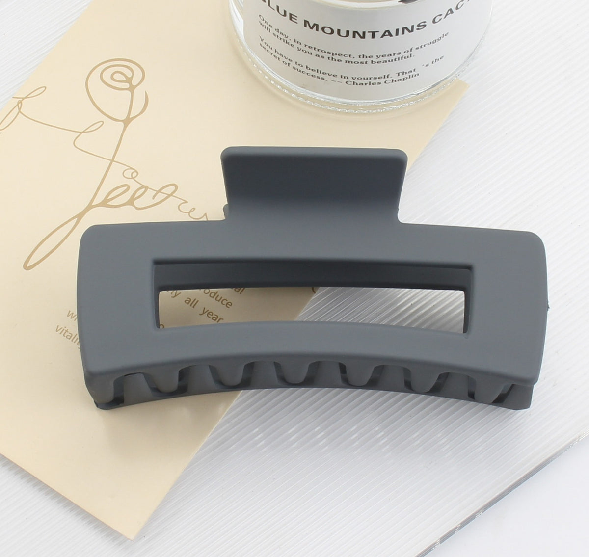 Large Matte Rectangle Hair Claw Clip - DarkGrey