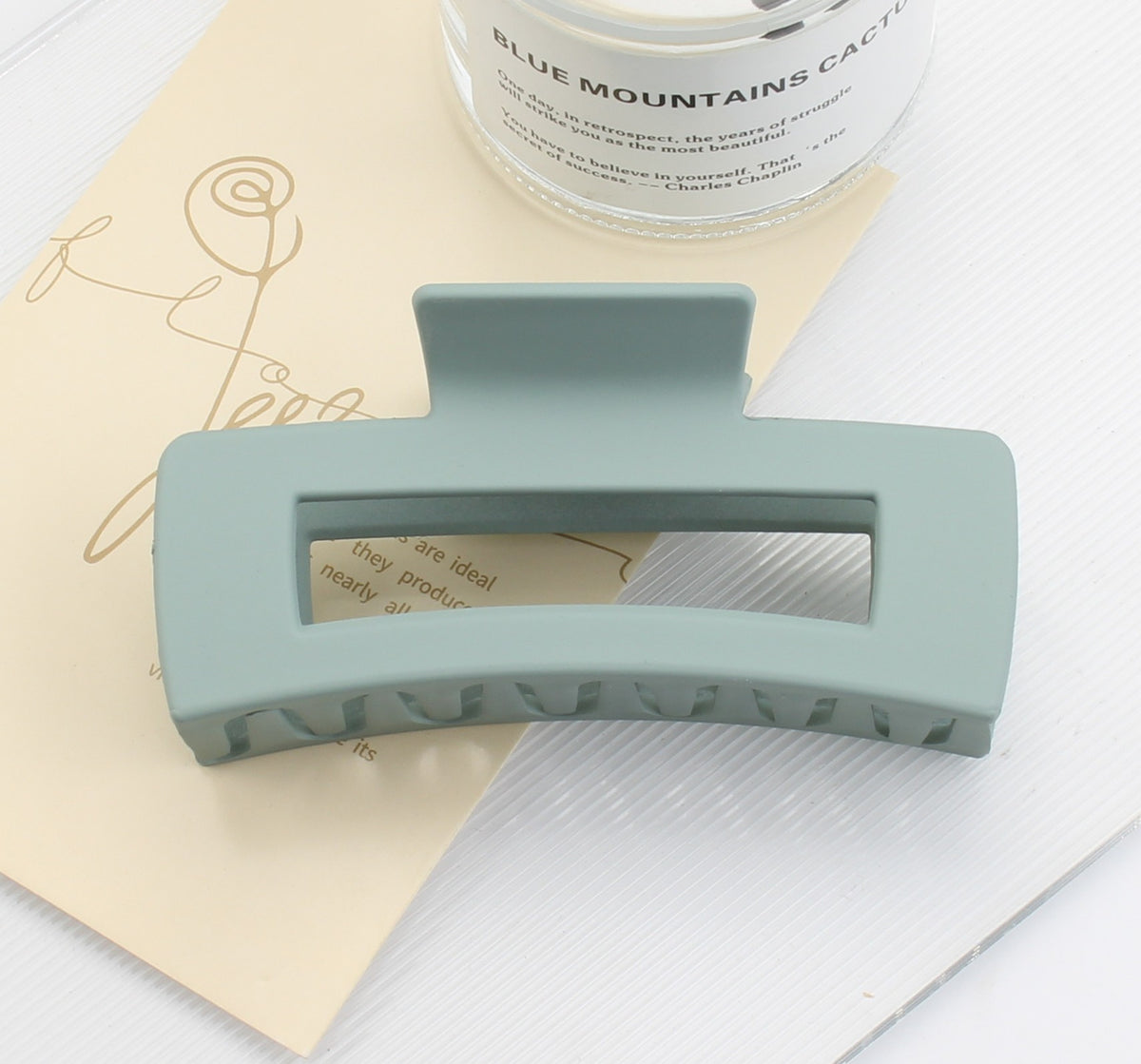 Large Matte Rectangle Hair Claw Clip - Green