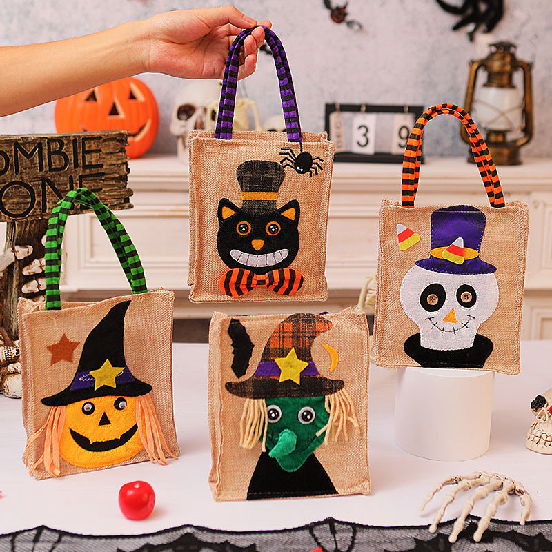 Burlap Halloween Candy Tote With Woven Handle