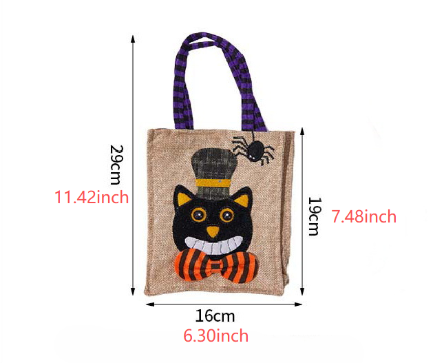 Burlap Halloween Candy Tote With Woven Handle - view 2