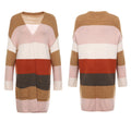 Wide Stripe Colorblock Longline Pocket Cardigan - Brown