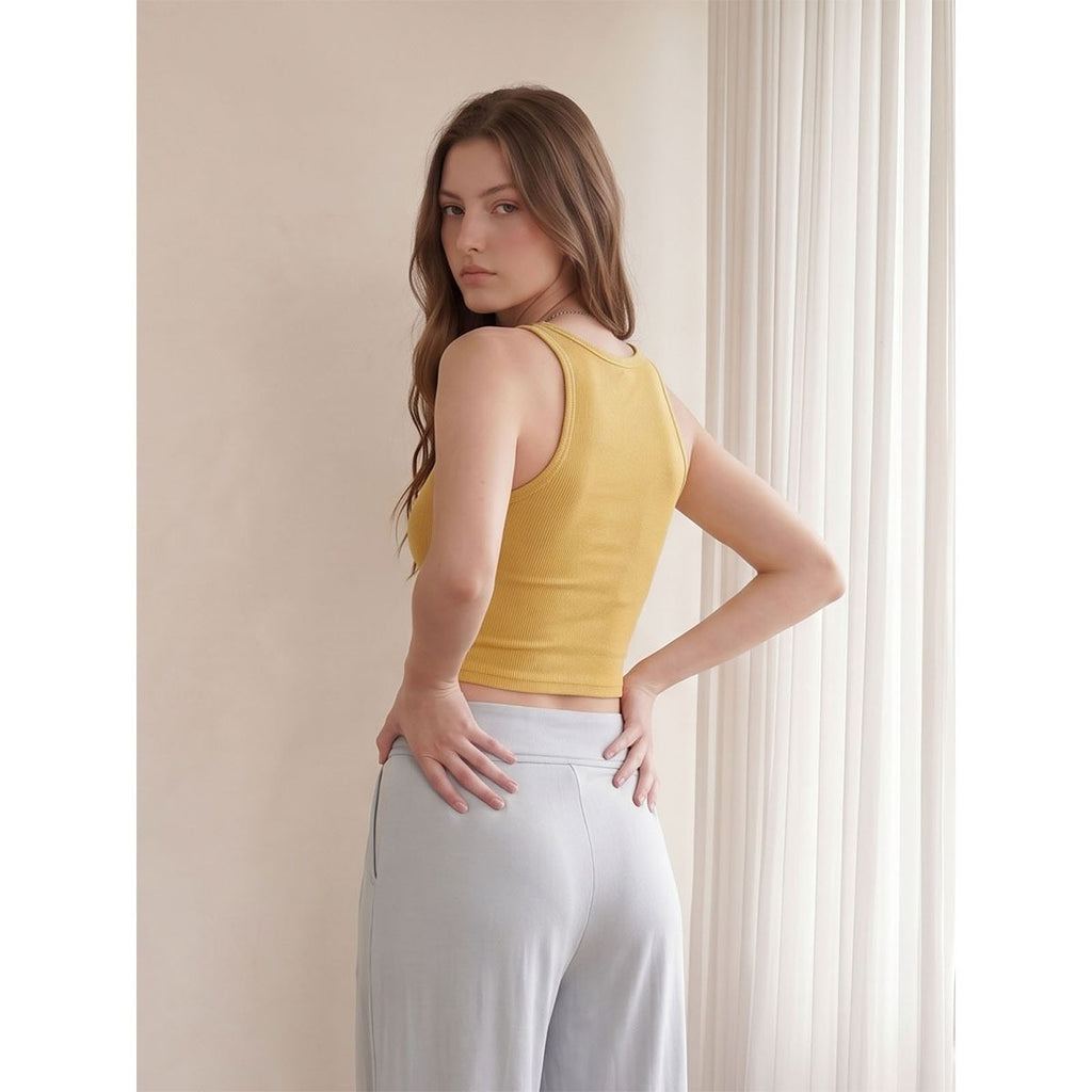 Ribbed Crossover Hem Padded Cropped Yoga Tank