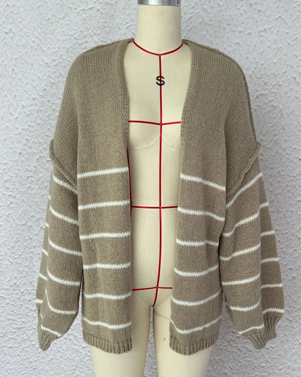 Slouchy Breton Stripe Knit Cardigan - Khaki