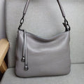 Soft Pebbled Leather Hobo Shoulder Bag - Grey