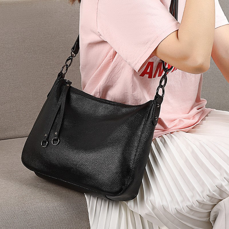 Soft Pebbled Leather Hobo Shoulder Bag