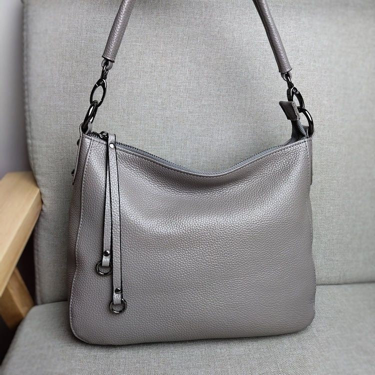 Soft Pebbled Leather Hobo Shoulder Bag