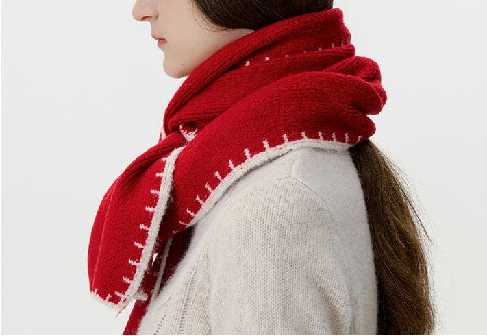Blanket Stitch Trim Knit Winter Scarf - view 1