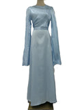 Two Tone Chiffon Sleeve Satin Maxi Dress - Blue