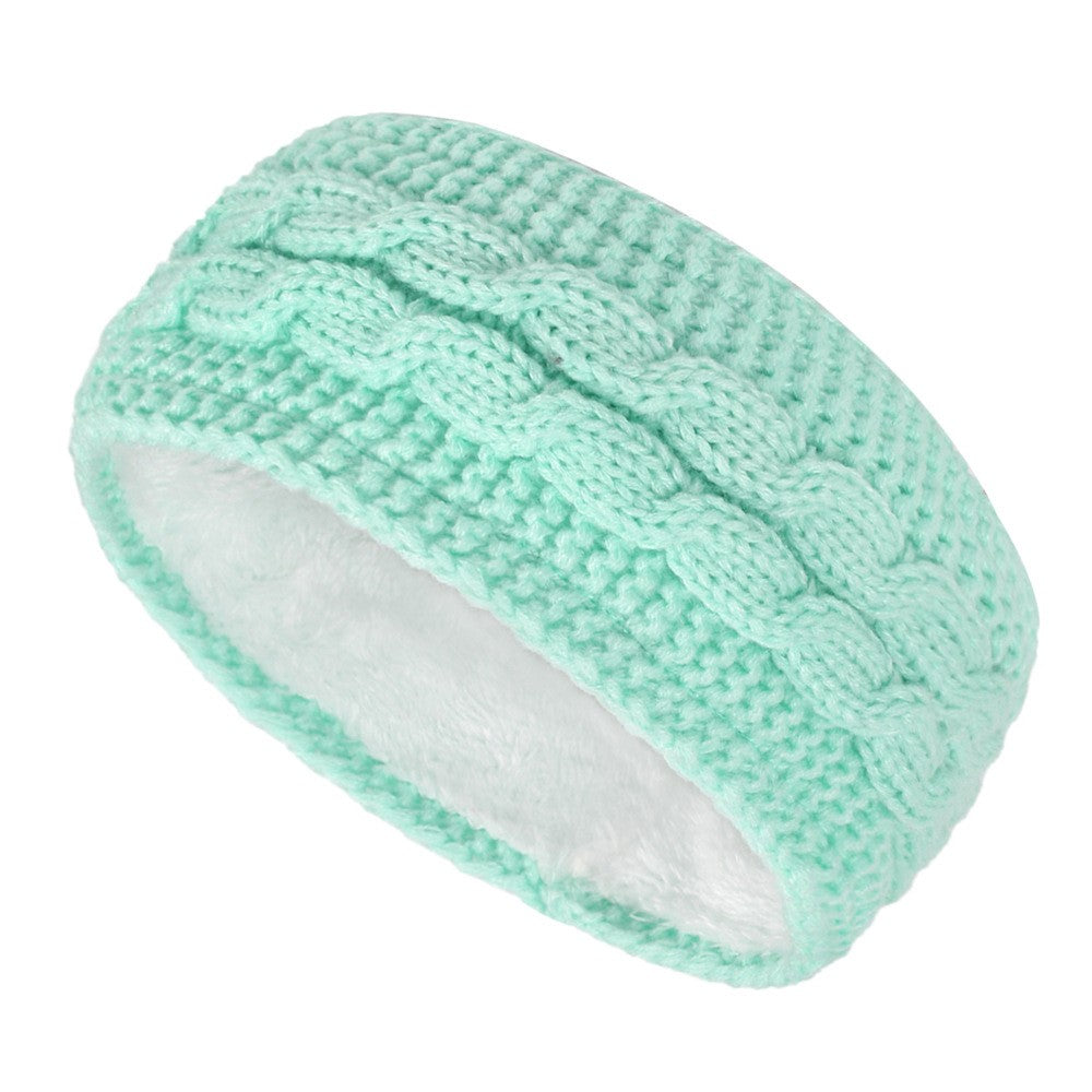 Center Braid Knit Plush Lined Ear Warmer Headband - Mint