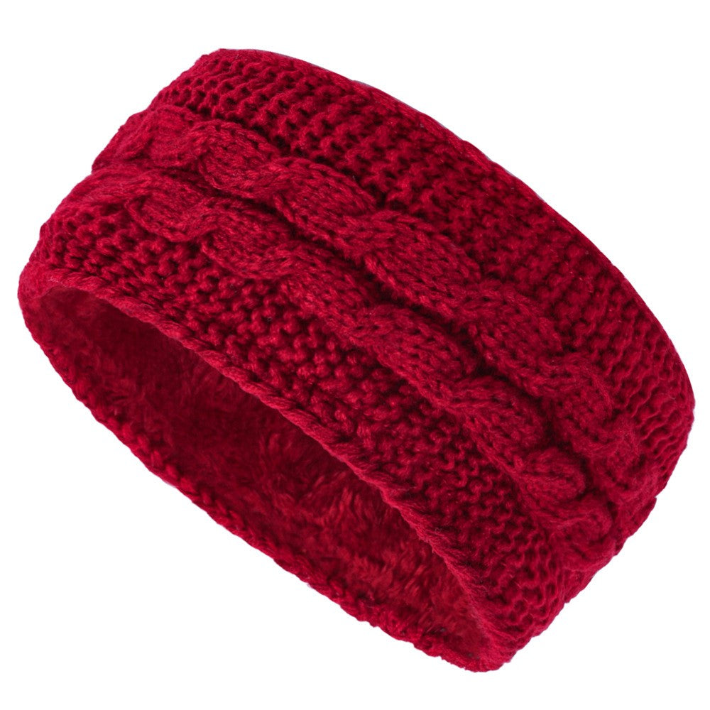 Center Braid Knit Plush Lined Ear Warmer Headband