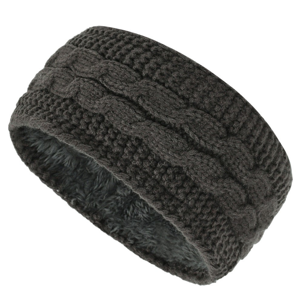 Center Braid Knit Plush Lined Ear Warmer Headband