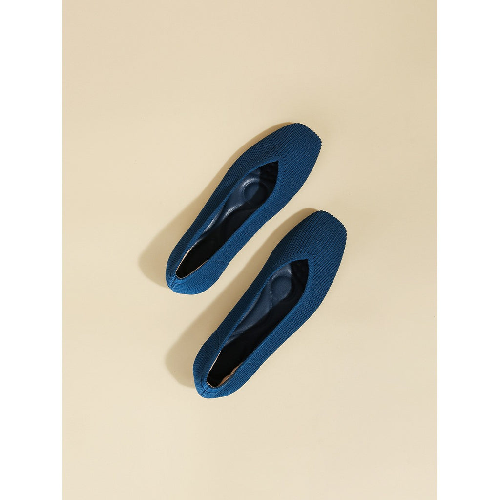 Soft Knit Square Toe Ballet Flats - Denim Blue