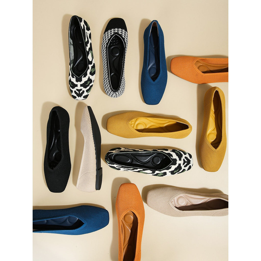 Soft Knit Square Toe Ballet Flats