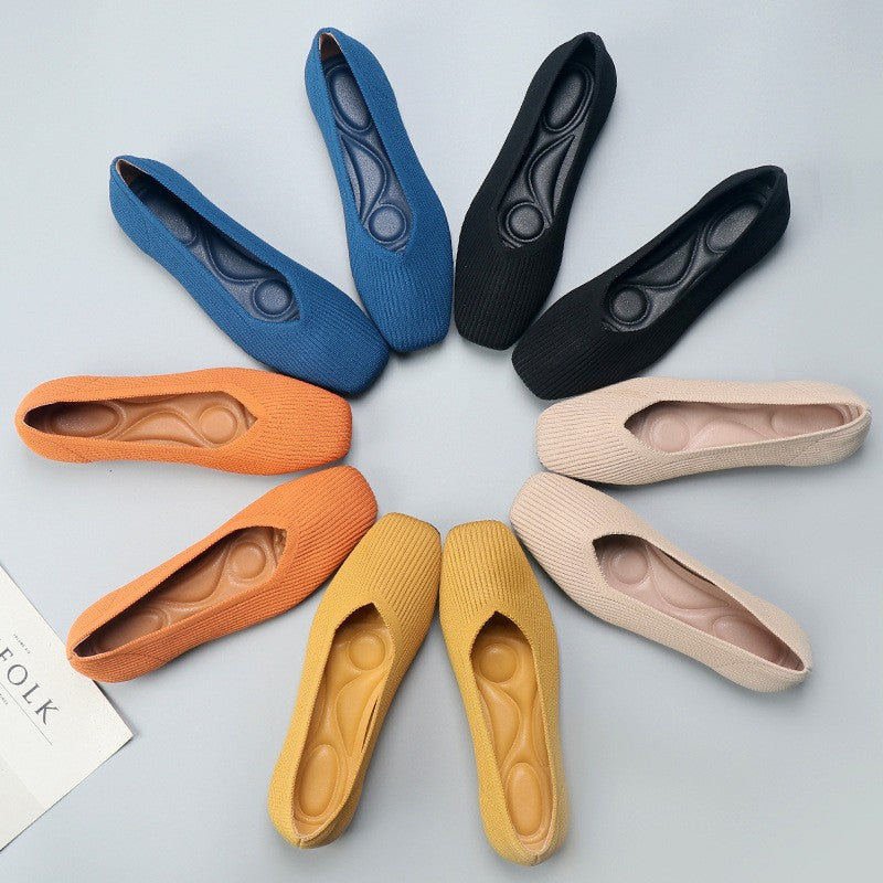 Soft Knit Square Toe Ballet Flats