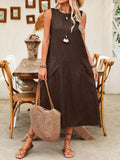 Relaxed Sleeveless Pocket Midi Dress - Brown