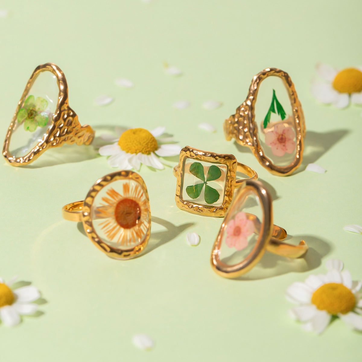 Pressed Flower Resin Adjustable Ring - Orange - 2