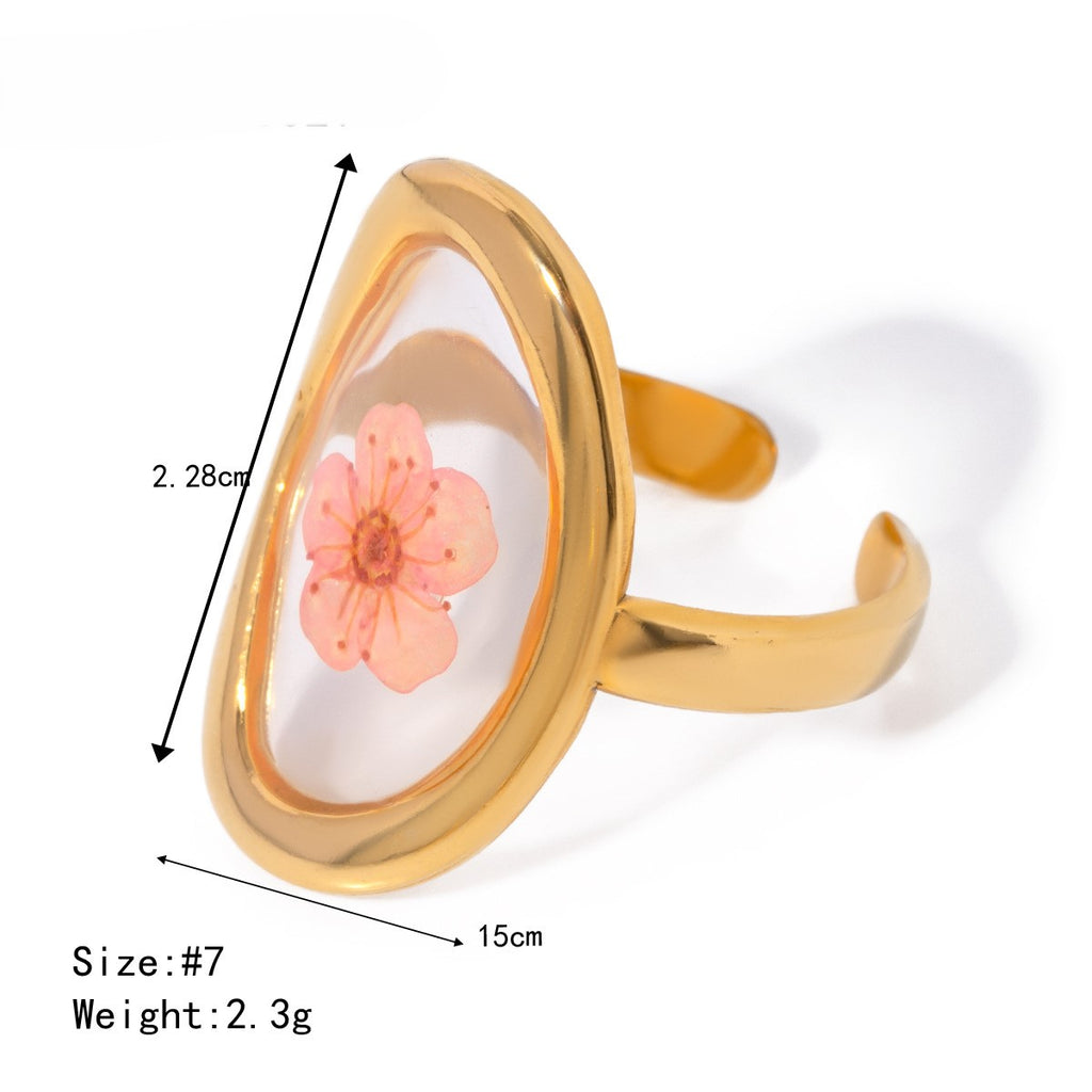 Pressed Flower Resin Adjustable Ring - Pink