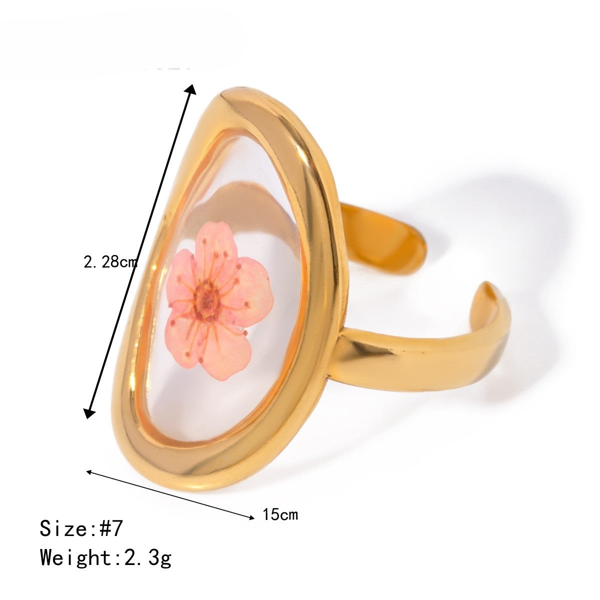 Pressed Flower Resin Adjustable Ring - Pink